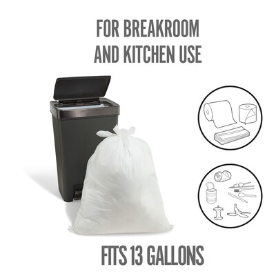 Perk™ 13 Gallon Kitchen Trash Bag, 28 x 24, Low Density, 0.9 mil, White,  80 Bags/Box (PK56749)