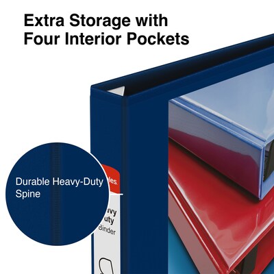 Staples® Heavy Duty 1" 3 Ring View Binder with D-Rings, Navy Blue (ST56268-CC)