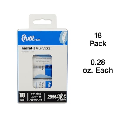 Quill Brand Washable Glue Sticks, 0.28 oz., White, 18/Pack (25964-QCC)