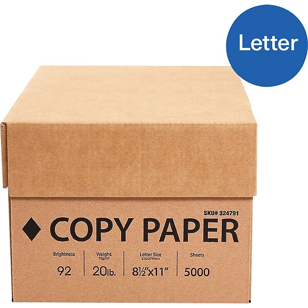 Copy Paper, 92 Bright, 20 lb Bond Weight, 8.5 x 11, White, 500 Sheets/Ream,  10 Reams/Carton - Reliable Paper