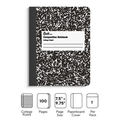 Quill Brand® Composition Notebook, 7.5 x 9.75, College Ruled, 80 Sheets, Black/White (TR55064)