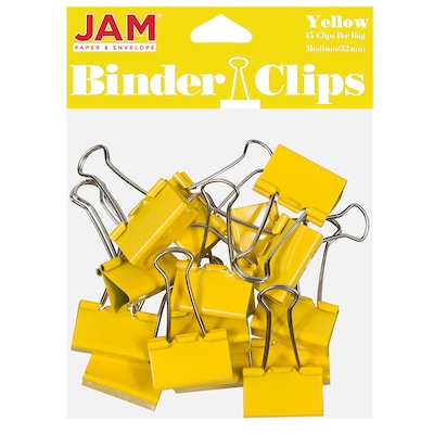 JAM Paper Colored Binder Clips, Medium, 5/8" Capacity, Yellow, 15/Pack (339BCYE)