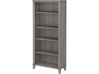 Bush Furniture Somerset 65"H 5-Shelf Bookcase with Adjustable Shelves, Platinum Gray Laminate (WC81265)