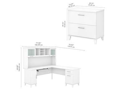 Bush Furniture Somerset 72"W L Shaped Desk with Hutch and Lateral File Cabinet, White (SET009WH)