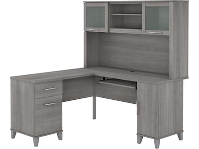 Bush Furniture Somerset 60W L Shaped Desk with Hutch, Platinum Gray (SET002PG)