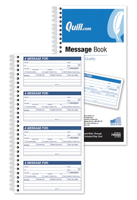 Quill Brand® Message Book, 11 x 5-1/2, Blue/White, 200 Forms/Book (745200)