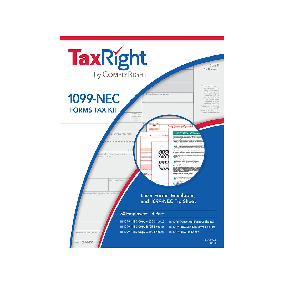 Complyright Taxright 1099 Nec Tax Form Kit 50 Pack Necsc6103e Quill Com