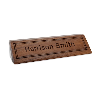 Custom Laser Engraved Name Plate Sign on Walnut Desk Bar, 2-3/8" x 10-1/2"