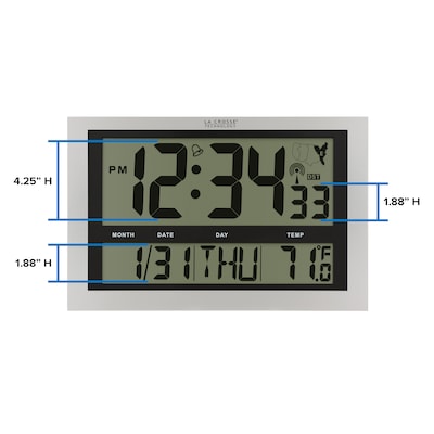 La Crosse Technology Atomic Wall/Table Clock, Plastic, 10.75"H x 16.75"W x 1.38"D (513-1211)