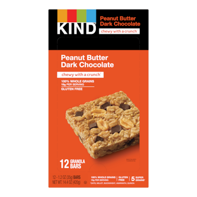 KIND Healthy Grains Gluten Free Peanut Butter Dark Chocolate Nut Bar, 12 Bars/Box (PHW18083)
