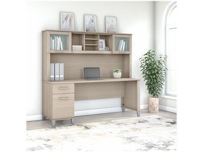 Bush Furniture Somerset 72" Computer Desk with Drawers and Hutch, Sand Oak (SET018SO)