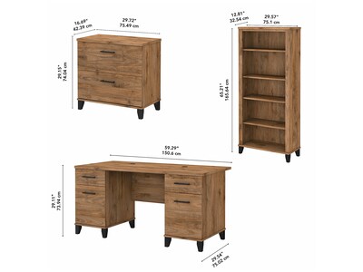 Bush Furniture Somerset 60" Computer Desk with Lateral File Cabinet and 5-Shelf Bookcase, Fresh Walnut (SET013FW)