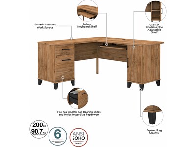 Bush Furniture Somerset 60" L-Shaped Desk with Hutch and 5-Shelf Bookcase, Fresh Walnut (SET010FW)