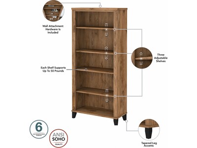 Bush Furniture Somerset 60" L-Shaped Desk with Hutch and 5-Shelf Bookcase, Fresh Walnut (SET010FW)