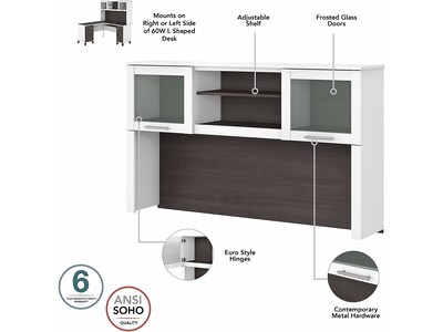 Bush Furniture Somerset 60" L-Shaped Desk with Hutch, Storm Gray/White (SET002SGWH)