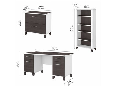 Bush Furniture Somerset 60" Computer Desk with Lateral File Cabinet and 5-Shelf Bookcase, Storm Gray/White (SET013SGWH)