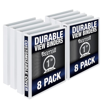 Samsill Durable 1 View Ring Binders, D-Ring, Made in USA, White, 8/Pack (S88437)