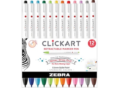 Zebra ClickArt Water Based Markers, Fine Tip, Assorted Colors, 12/Pack,  Each (69012)