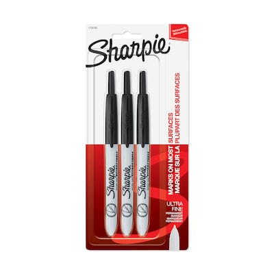 Sharpie Retractable Permanent Markers, Ultra Fine Tip, Black, 3/Pack (1735793)