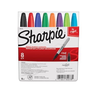 Sharpie Permanent Marker, Fine Tip, Assorted, 8/Pack (30078)