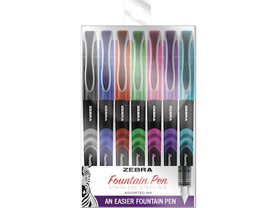 Zebra Fountain Pens, 0.6mm Nib, Assorted Inks, 7/Pack (48307)