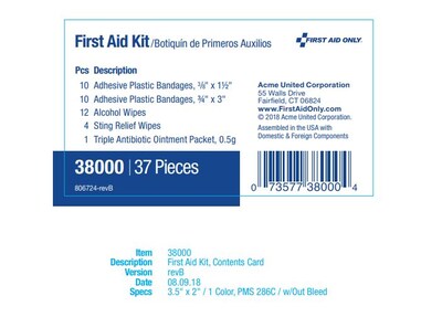 First Aid Only Personal First Aid Kit, Plastic Case, 37 Pieces (ACM38000)