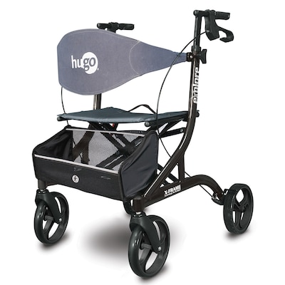 Hugo Explore Side-Fold Rollator Rolling Walker with Seat, Backrest and  Folding Basket, Pearl Black ( | Quill.com