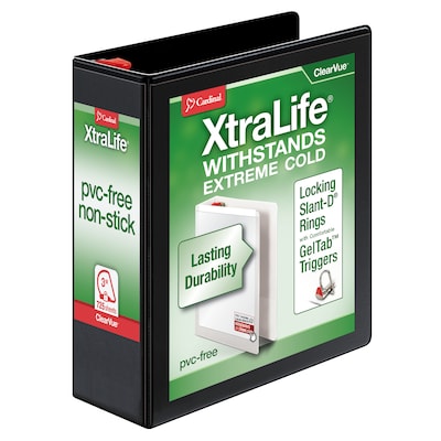 Cardinal XtraLife ClearVue 3" 3-Ring Non-View Binders, D-Ring, Black (26331)