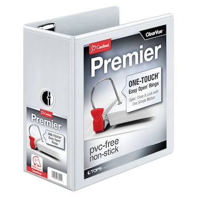 Cardinal Premier ClearVue 5 3-Ring View Binders, D-Ring, White (10350CB)