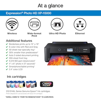 Epson Expression Photo HD XP-15000 Wireless Wide-format Printer  (C11CG43201) | Quill.com