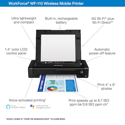 Epson WorkForce WF-110 Wireless, Lightweight, Compact Mobile Printer with  built-in battery | Quill.com
