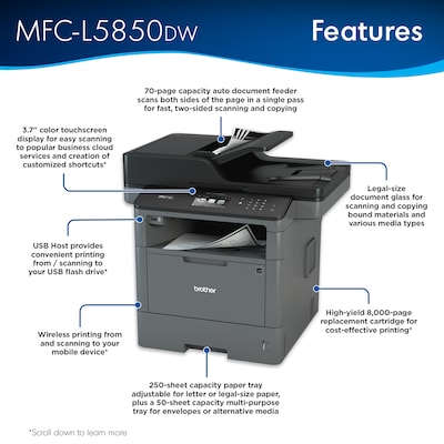 Brother MFC-L5850DW Monochrome Laser Printer All-In-One with Wireless,  Network Ready and USB | Quill.com