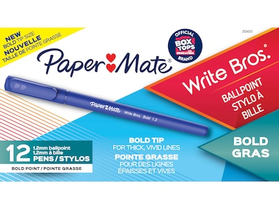 Paper Mate Write Bros. Ballpoint Pen, Bold Point, Blue Ink, Dozen (2124513)