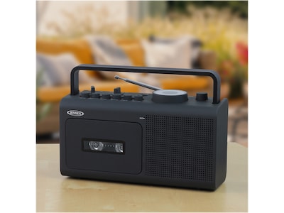 JENSEN Portable Boombox/Stereo Cassette Recorder & CD Player with AM/FM  Radio, Black 