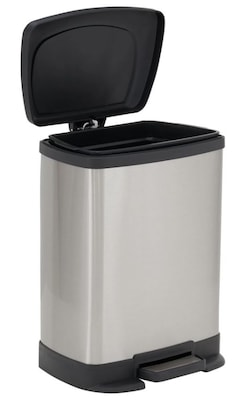 Honey-Can-Do Stainless Steel Rectangular Step Trash Cans with Lid, Silver/Black, 2.11 Gallon (TRS-06
