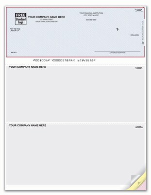 Custom High Security Laser Top Check, 3 Ply/Triplicate, 2 Color Printing, 8-1/2" x 11", 500/Pk