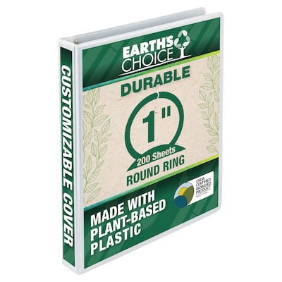 Samsill Earths Choice Plant-Based 1 View Binder, 3-Ring , Made in USA, White (SAM18937)