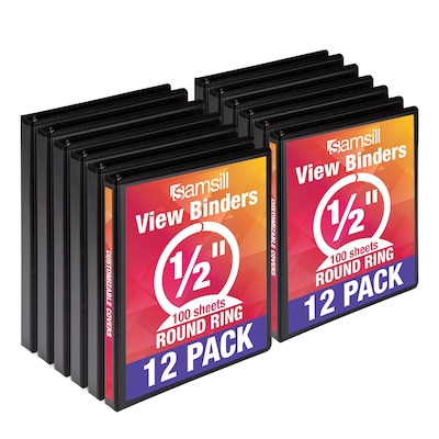 Samsill Economy 1/2 View Binders, 3-Ring , Made in USA, Black, 12/Pack (I08510C)