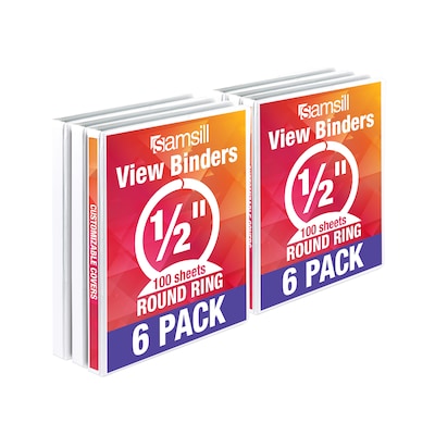 Samsill Economy 1/2" View Binder, 3-Ring , Made in USA, White, 6/Pack (I08517)