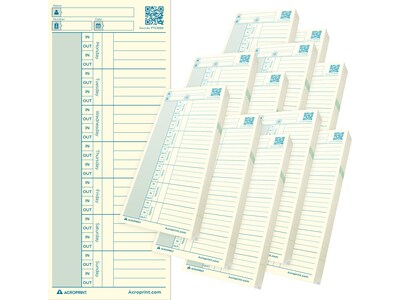 Acroprint Authentic Time Card for ES700/ES900/Green Time Clock, 550/Pack (01-0296-007)