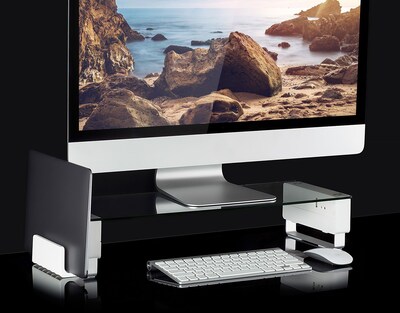 Mount-It! Tempered Glass Height Adjustable Monitor Riser With 3 USB Ports, Up to 32",  (MI-7265)