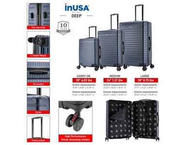 InUSA Deep 3-Piece Hardside Spinner Luggage Set, Blue (IUDEESML-BLU)