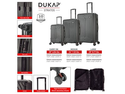 DUKAP Stratos 3-Piece Hardside Spinner Luggage Set, TSA Checkpoint Friendly, Black (DKSTRSML-BLK)