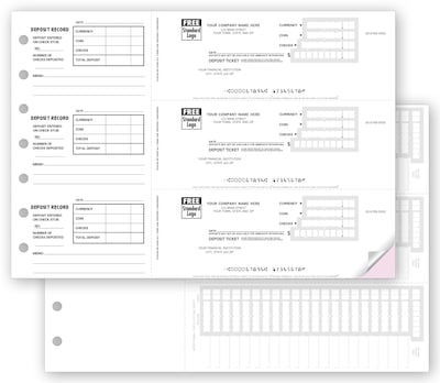 Custom Deposit Tickets, 3-On-A-Page, 1-Part, Black ink only, 12-15/16 x 9, 150/Pack