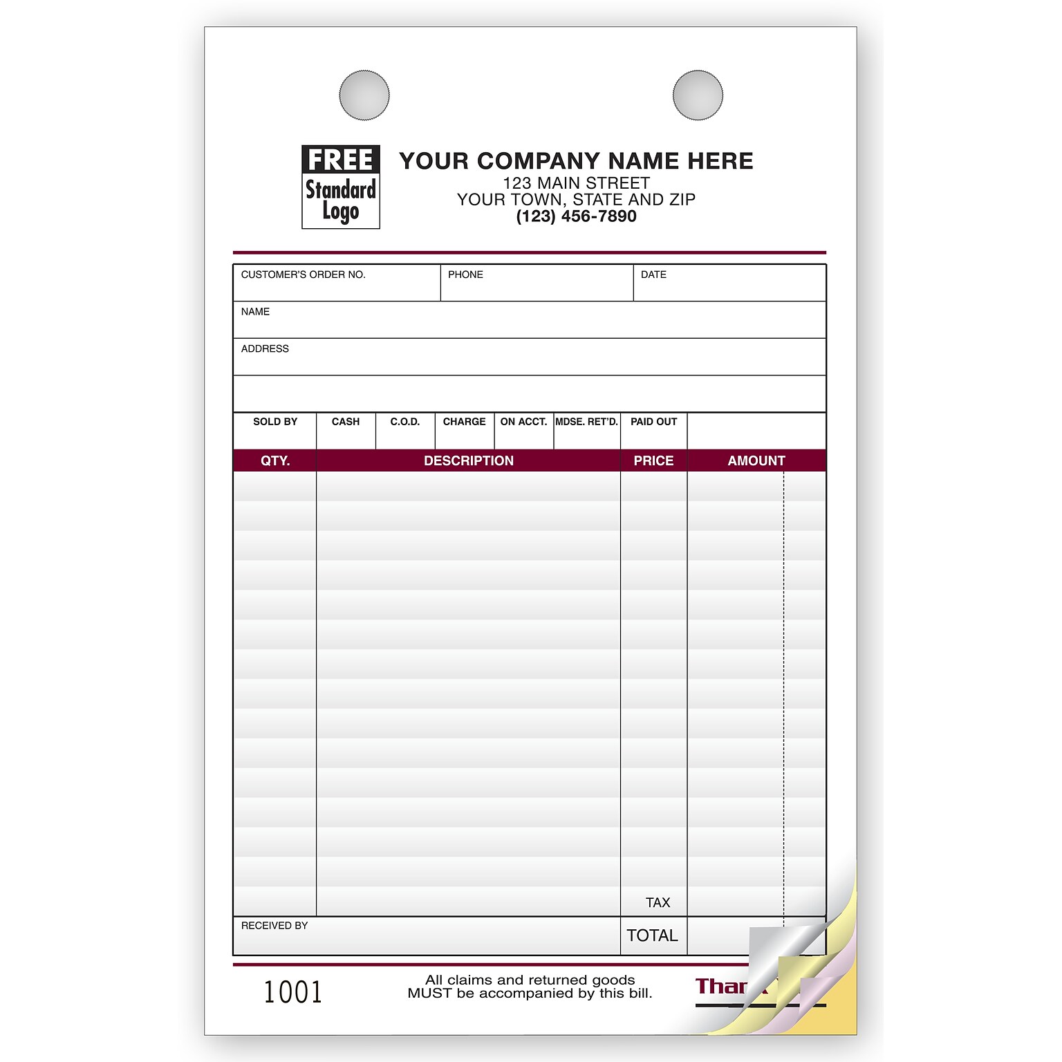 Custom Multi-Purpose Register Form, Image Design, Large Format, 3 Parts, 1 Color Printing, 5 1/2 x 8 1/2, 500/Pack