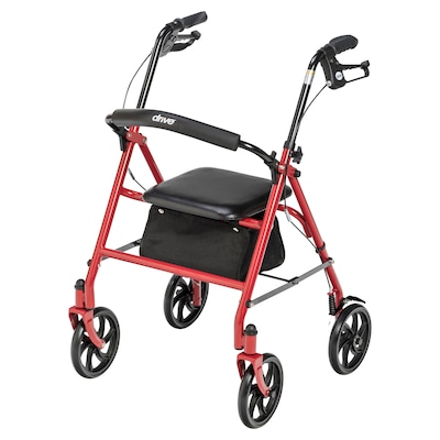 Drive Medical Four Wheel Rollator Rolling Walker with Fold Up Removable Back Support Red (10257RD-1)
