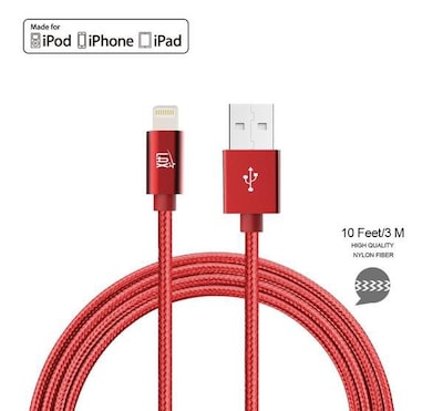 Apple Certified Durable Lightning Cable for iPhone, iPad, 10ft Red  (LGHTMFI10FT-RED) | Quill.com