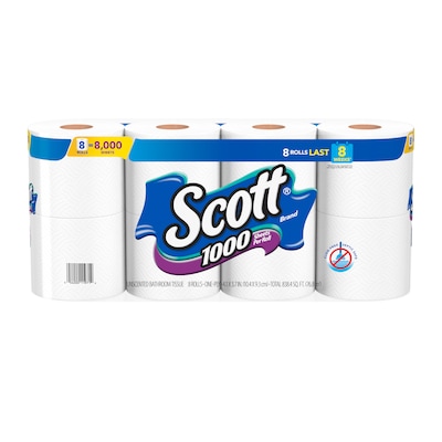 Scott 1-Ply Standard Toilet Paper, White, 1000 Sheets/Roll, 32 Rolls/Case (49209)