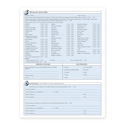 Custom Dental Registration Forms, 8-1/2 x 11, 250 Sheets per Pack