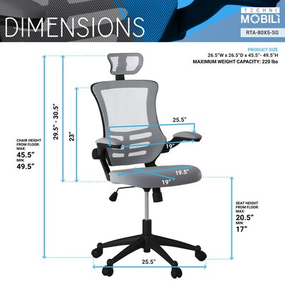 Techni Mobili High Back Executive Mesh Office Chair with Arms, Headrest and Lumbar Support - Blue